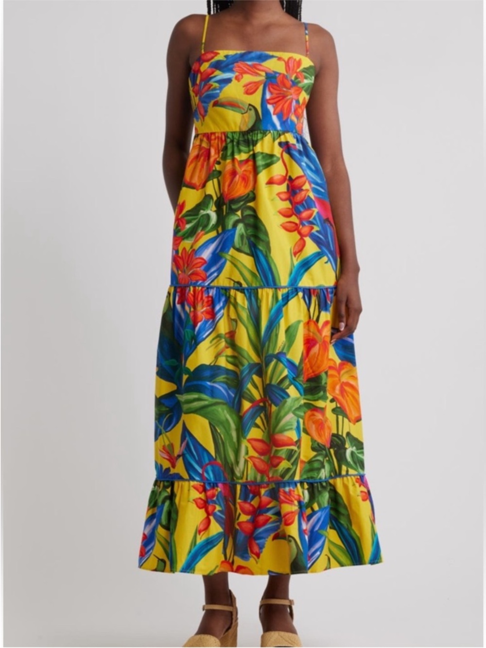 FARM Rio Bright Nature Maxi Colorful Tiered Sundress Size Large NWT